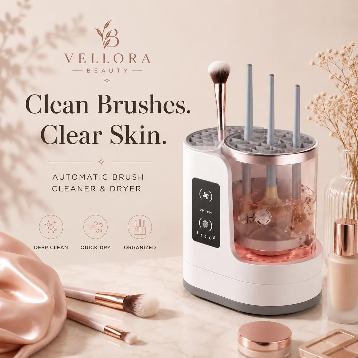Automatic Makeup Brush Cleaner & Dryer – 3-in-1 | Vellora Beauty™