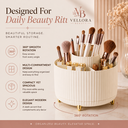 Vellora Beauty™ Elegant 360° Rotating Makeup & Brush Organizer