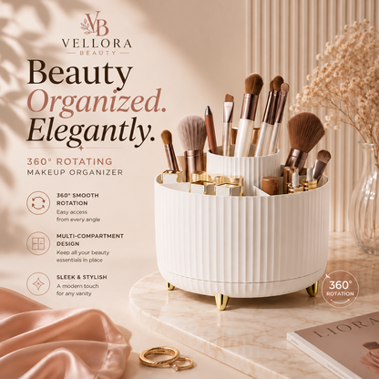 Vellora Beauty™ Elegant 360° Rotating Makeup & Brush Organizer