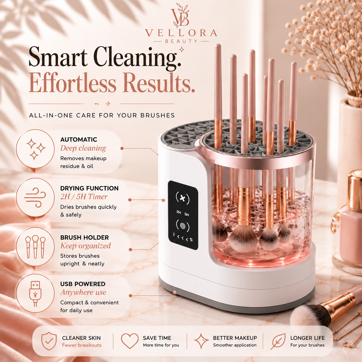 Automatic Makeup Brush Cleaner & Dryer – 3-in-1 | Vellora Beauty™