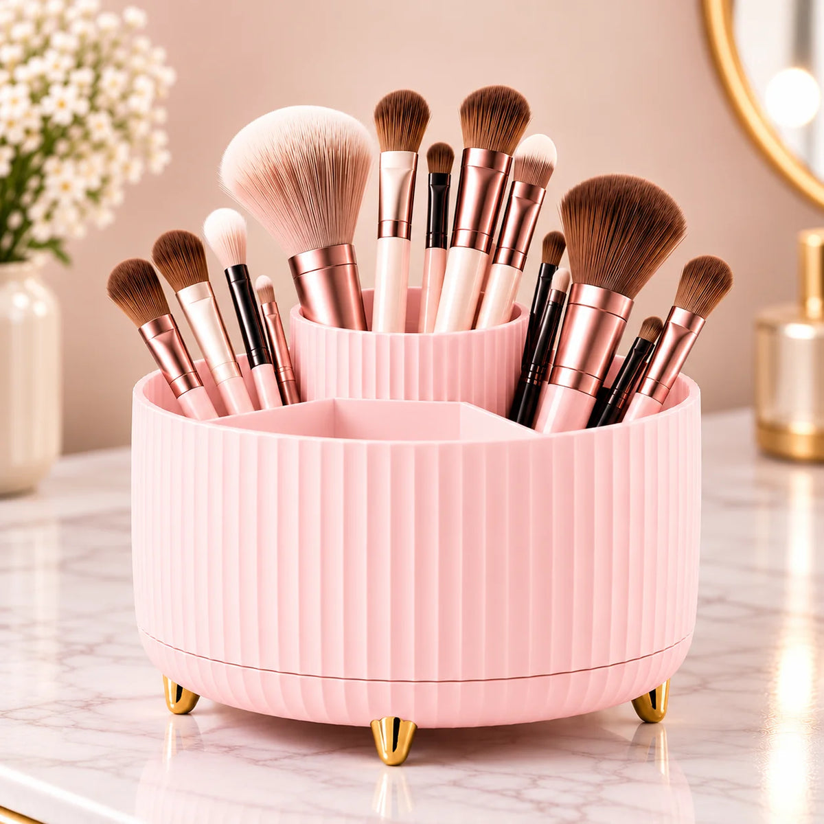 Vellora Beauty™ Elegant 360° Rotating Makeup & Brush Organizer