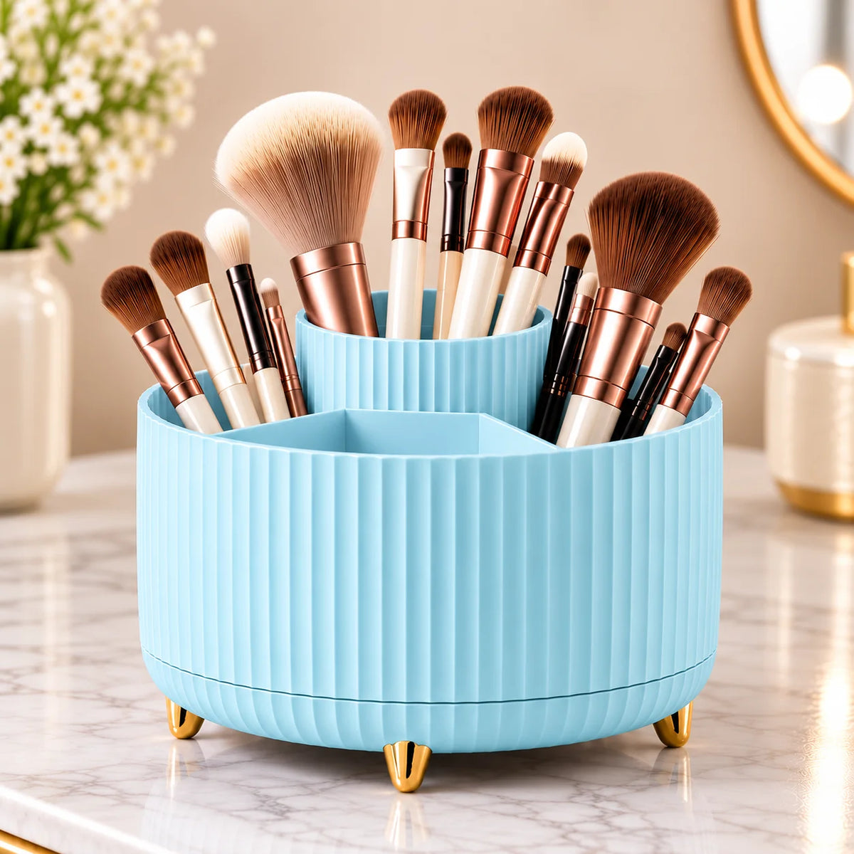 Vellora Beauty™ Elegant 360° Rotating Makeup & Brush Organizer